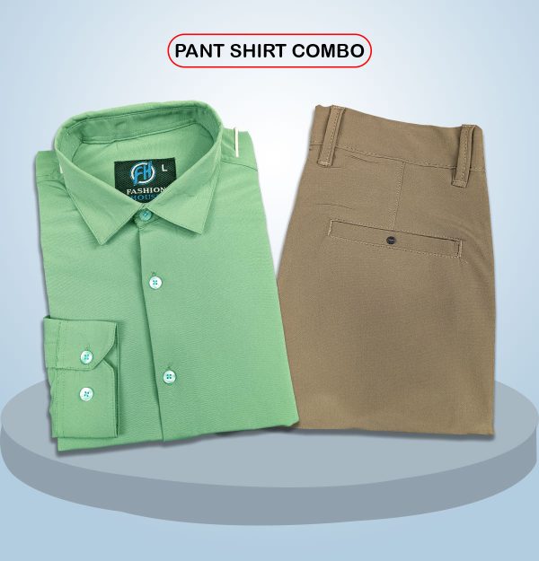 premium shirt & pant combo (formal / casual) light green & deep olive)
