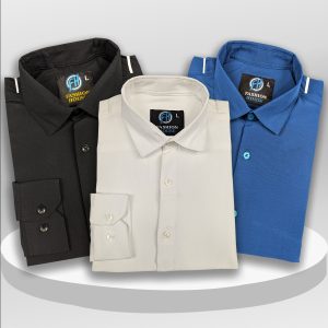premium 3 piece shirt combo pack (formal / casual) (black, white & blue)