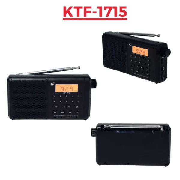 ktf 1715 bluetooth, tf card & fm/mw/sw 3 bands radio & clock supported digital display speaker