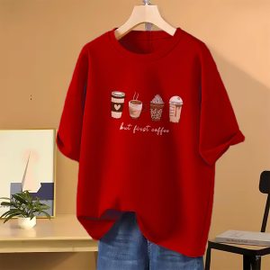 drop shoulder t shirt for women (red)