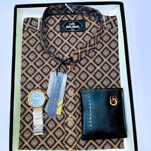 cotton print punjabi + premium watch + wallet combo pack