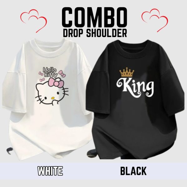2 pcs combo lovely drop shoulder t shirt for women
