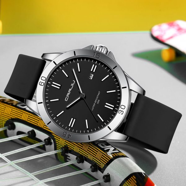 crrju new 5025 men's & ladies' waterproof watch (black)