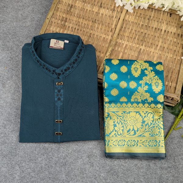 premium couple set (panjabi, katan saree)