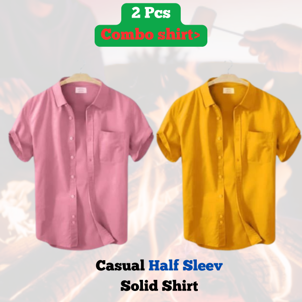 combo men's stylish half sleev casual solid shirt ( pink & yellow)