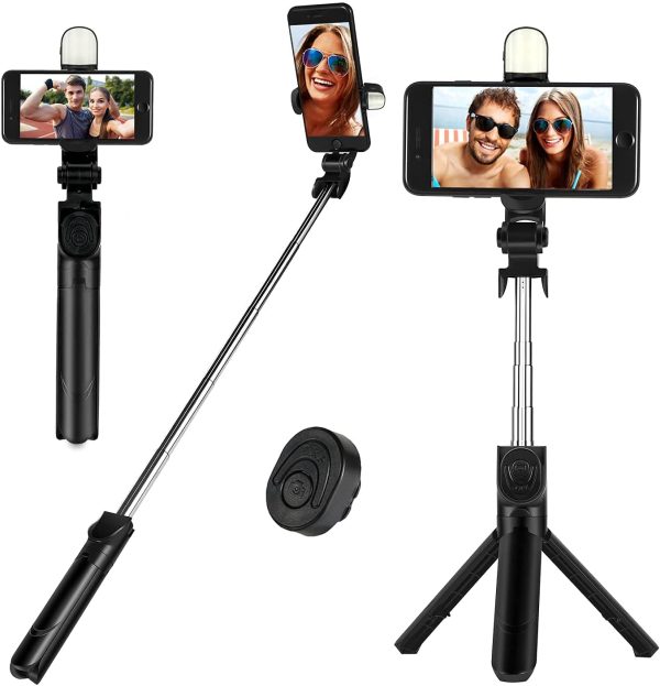q07 foldable mini tripod & selfi stick with led light bluetooth remote shutter