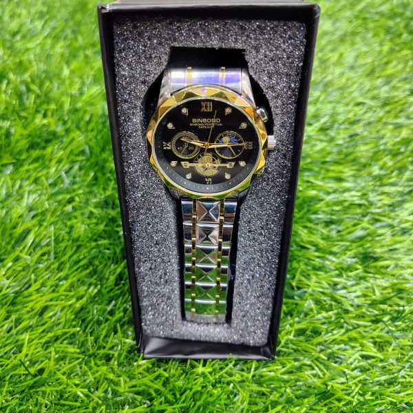 binbond b1236 brand fashion tourbillon dial quartz watches men’s luxury stainless steel + free chain cutter @ battery .