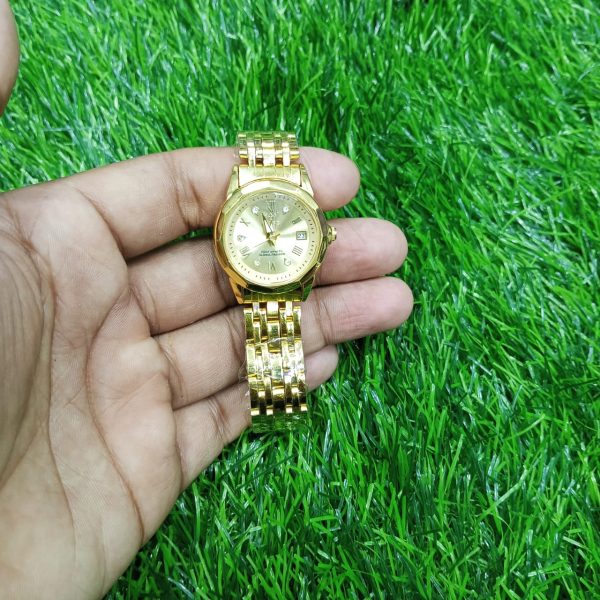 olevs stainless steel fashionable couple watches full golden