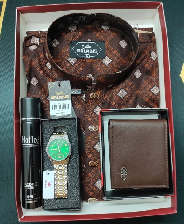 printed panjabi+ wallet+ olevs watch+ perfume combo pack