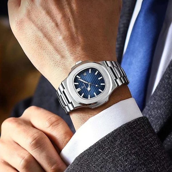 poedagar 613 luxury stainless steel strap watch (blue dial)