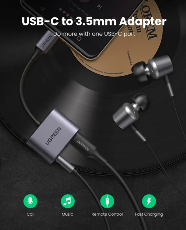 ugreen cm231 (60164) 2 in 1 usb c to 3.5mm adapter