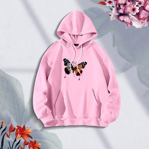 premium comfortable (butterflies pink) ladies winter hoodie