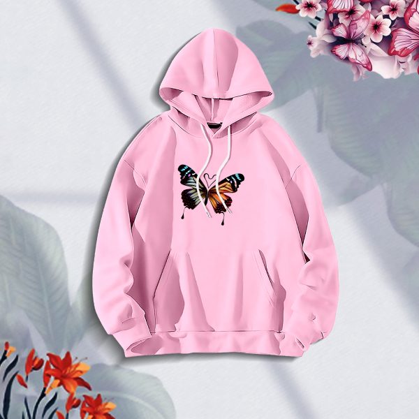 premium comfortable (butterflies pink) ladies winter hoodie