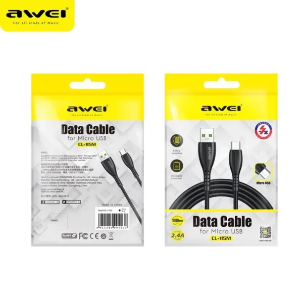 awei cl 115 usb type c/lighting/micro cable 2.4a fast charging wire cord quick charge