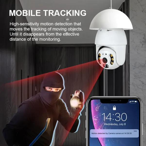 smart 360° rotated security camera hd 1080p with two way audio, motion tracking, and waterproof design