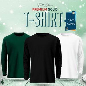 3 pcs full sleeve solid t shirt combo