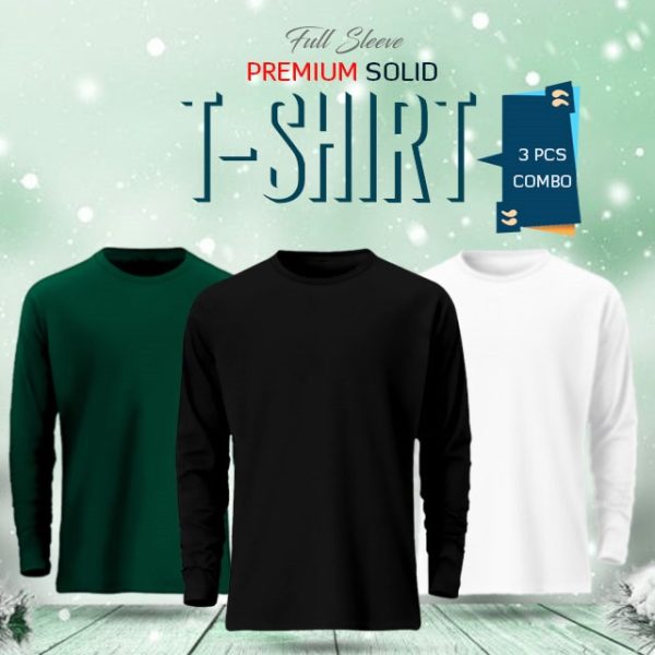 3 pcs full sleeve solid t shirt combo