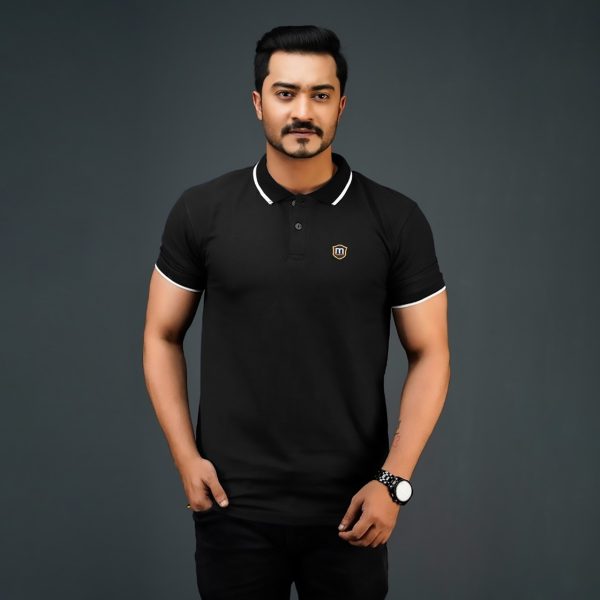 men's solid texture polo shirt black