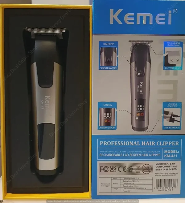 kemei km 431 rechargeable lcd screen professional hair trimmer for men