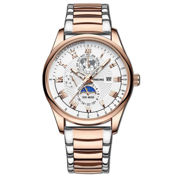 binbond b3982 new style silver men quartz watch authentic stainless steel band date display dials decoration watch