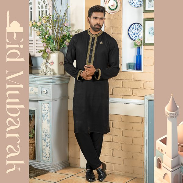 premium quality panjabi pajama set (black)
