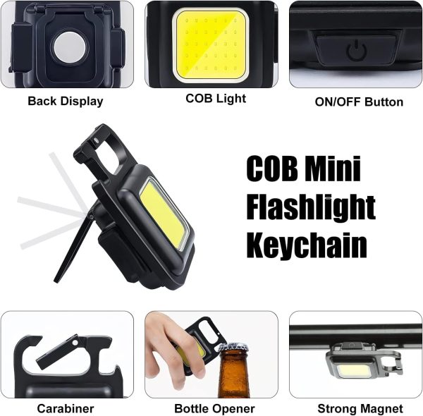 multi functional outdoor keychain light with 800lm cob and 3 lighting modes, for camping, hiking and emergencies
