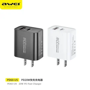 awei pd60 20w fast charging pd power adapter