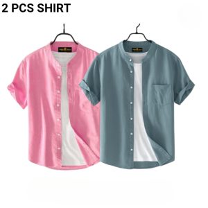 fashionable casual half sleeve shirt for men ( pink+ ash )