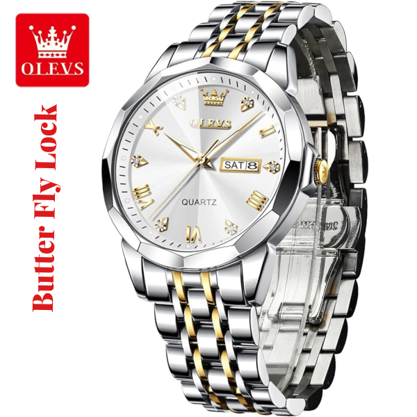 butter fly lock olevs 9931g new exclusive design quartz watch for men silver