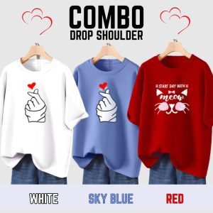 3 pcs combo lovely drop shoulder t shirt for women