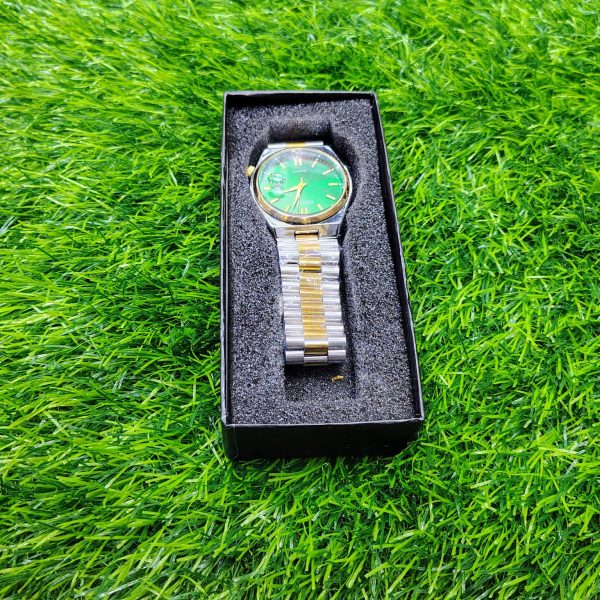 citizen watch silver & golden chain with green display