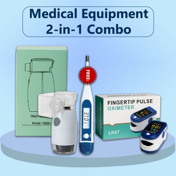Medical Equipment 2-in-1 Combo Pack with Free Thermometer (Nebulizer + Fingertip Pulse Oximeter)