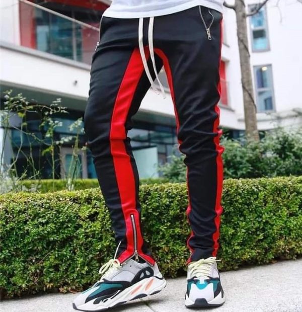 casual men's sweatpant trouser black + red