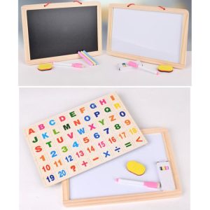 educational learning multipurpose double sided magnetic wooden writing, drawing board (whiteboard + blackboard)
