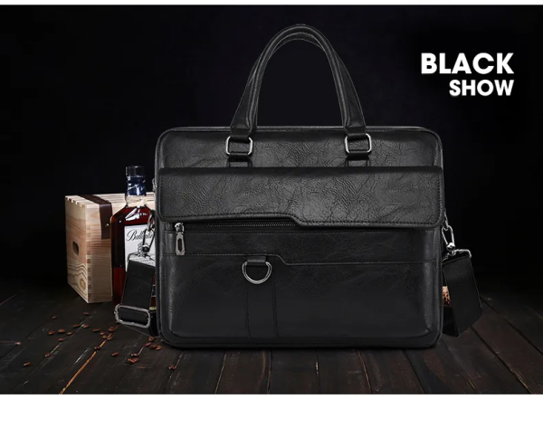 amsburg laptop leather bag(black)