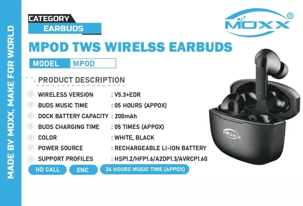 moxx mpod enc tws wireless earbuds | cancellation (enc) active
