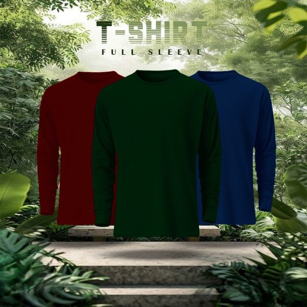 3 pcs full sleeve solid t shirt combo
