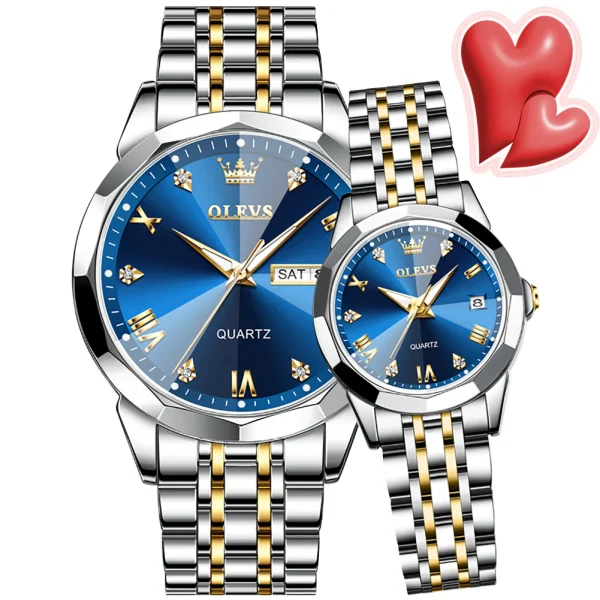olevs stainless steel fashionable couple watches (navy blue)