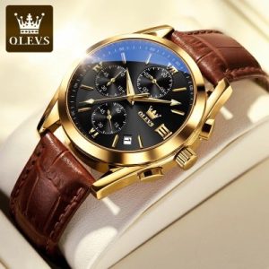 artificial leather chronograph wrist watch for men