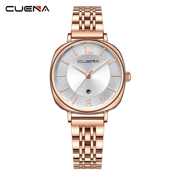cuena 6055 steel band leisure fashion ladies watch silver rose gold