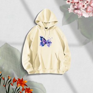 premium comfortable stylish (purple butterflies off white) ladies winter hoodie