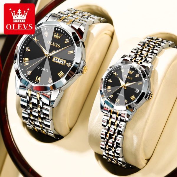 butter fly lock olievs stainless steel fashionable couple watches +1pcs chain cutter+ 2 pcs battery silver black