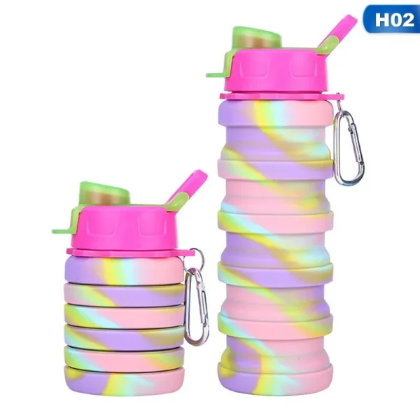 bzy foldable drinking water bottle leakproof fold silicone water bottles cup with straw outdoor hiking camping 500ml { multi color }