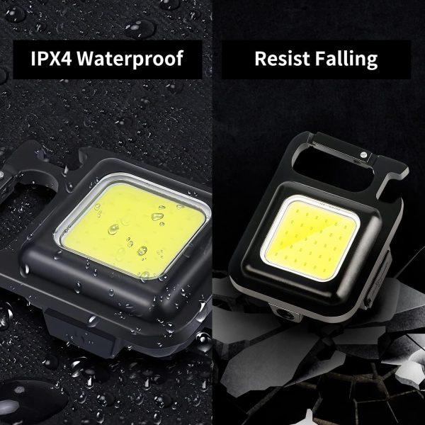 multi functional outdoor keychain light with 800lm cob and 3 lighting modes, for camping, hiking and emergencies