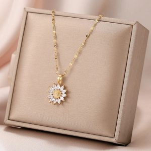 golden vermiculite to sunflower pendant personalized titanium steel necklace women fresh trend fashion jewelry