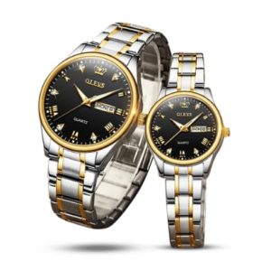 olevs 5563 couple watch tow tone chain (black dial)