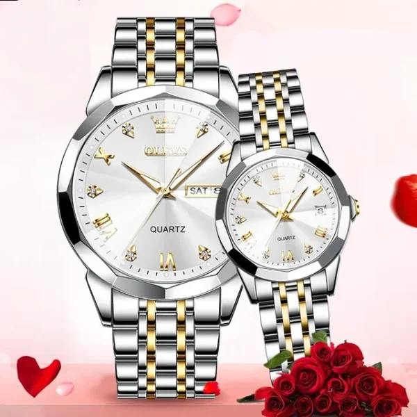 olevs stainless steel fashionable couple watches silver