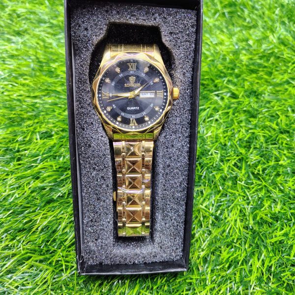 binbond 2521 luxury brand luminous quartz watch for men (golden black)