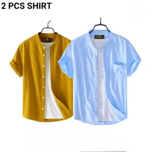 fashionable casual half sleeve shirt for men(sky+ yellow)