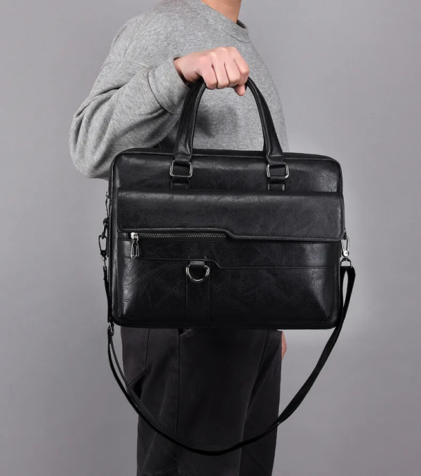 amsburg laptop leather bag(black)